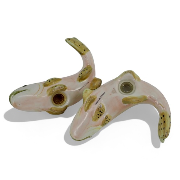 Rainbow Trout Lifelike Ceramic Kitsch Fish Salt & Pepper Shakers 4" Vintage - Picture 15 of 15